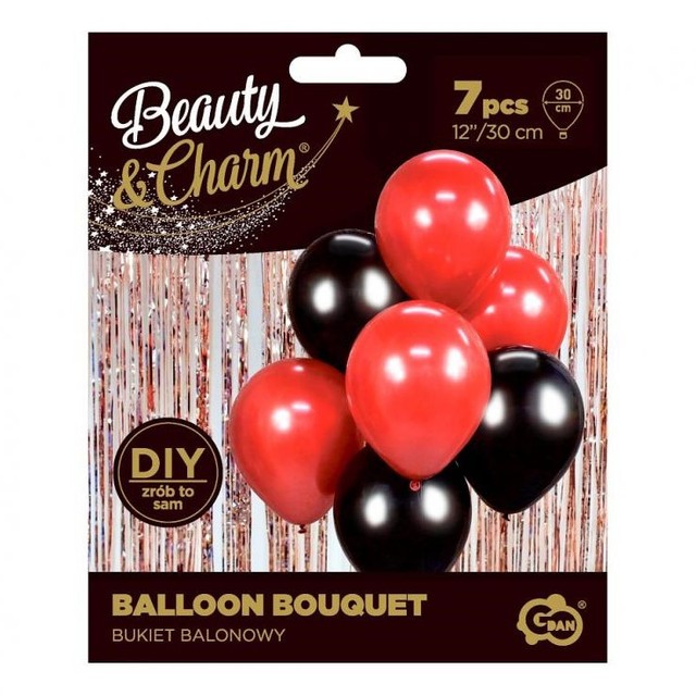 Zestaw balonów 7 szt. Bukiet Czarne Czerwone Urodziny Party – zdjęcie 3