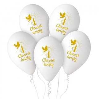 Zestaw Balonów na Chrzest Święty Biało złote 5szt. 13"