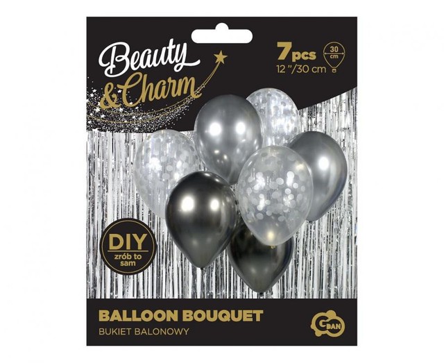 Zestaw Balonów srebrno grafitowe Urodziny Party 7szt – zdjęcie 2
