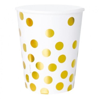 Kubeczki papierowe eleganckie białe w złote groszki TNT 270 ml 6 szt.