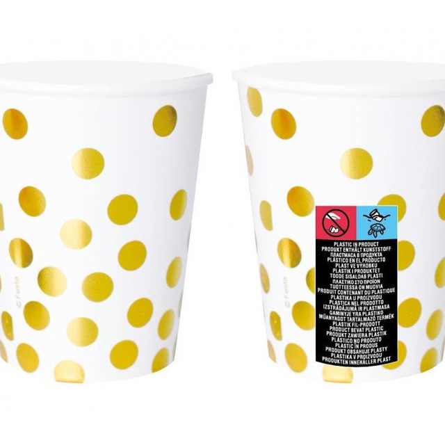 Kubeczki papierowe eleganckie białe w złote groszki TNT 270 ml 6 szt. – zdjęcie 2