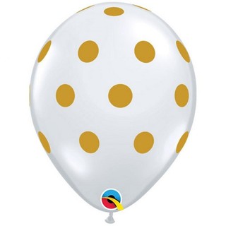 Zestaw Balonów Białe w złote grochy Chrzest komunia 25sz