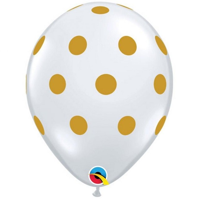 Zestaw Balonów Białe w złote grochy Chrzest komunia 25sz