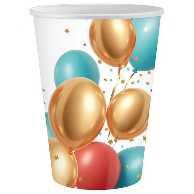 Kubeczki papierowe białe ze złotymi dodatkami Party TNT 250ml 6 szt. – zdjęcie 2