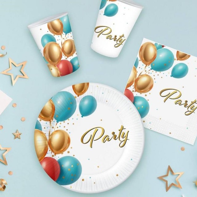 Kubeczki papierowe białe ze złotymi dodatkami Party TNT 250ml 6 szt. – zdjęcie 4