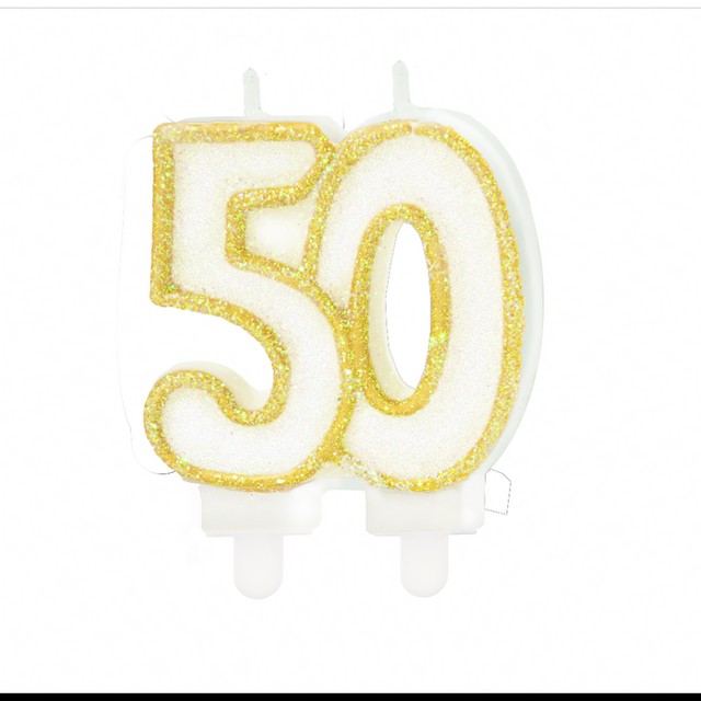 Świeczka urodzinowa złota cyfra 50 na tort 7.3cm 1szt