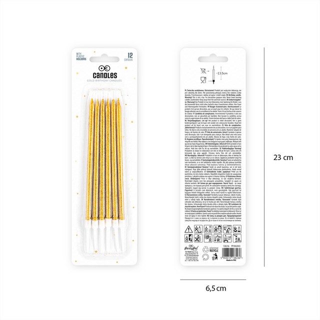 Świeczki urodzinowe długie złote z brokatem Dekoracja tortu 6 szt. 13,5cm – zdjęcie 3