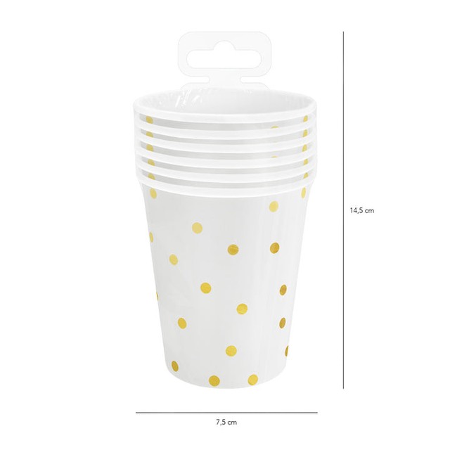 Kubeczki papierowe białe w złote kropki 220 ml 8 szt. – zdjęcie 2