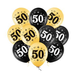 Balony lateksowe na 50 urodziny czarno-złote 12cali 10szt