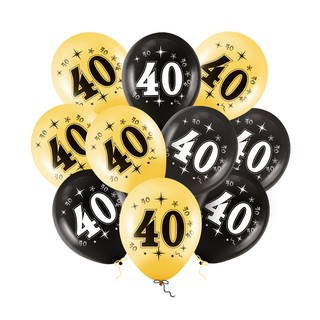Balony lateksowe na 40 urodziny czarno-złote 12cali 10szt