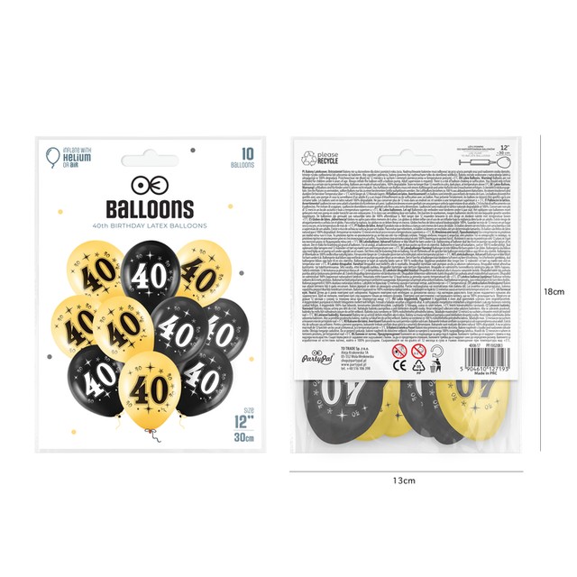 Balony lateksowe na 40 urodziny czarno-złote 12cali 10szt – zdjęcie 2